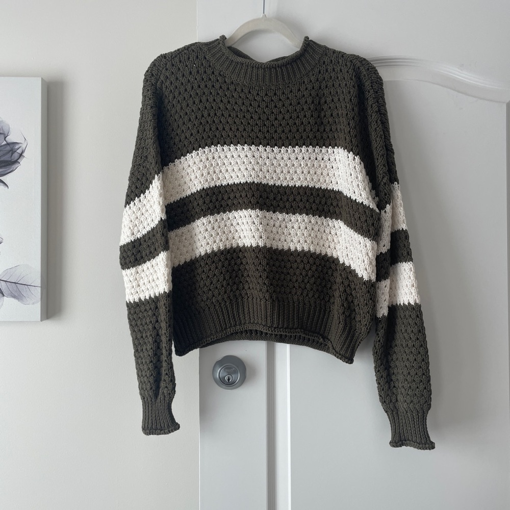 Knot Sisters Olive and White Striped Sweater